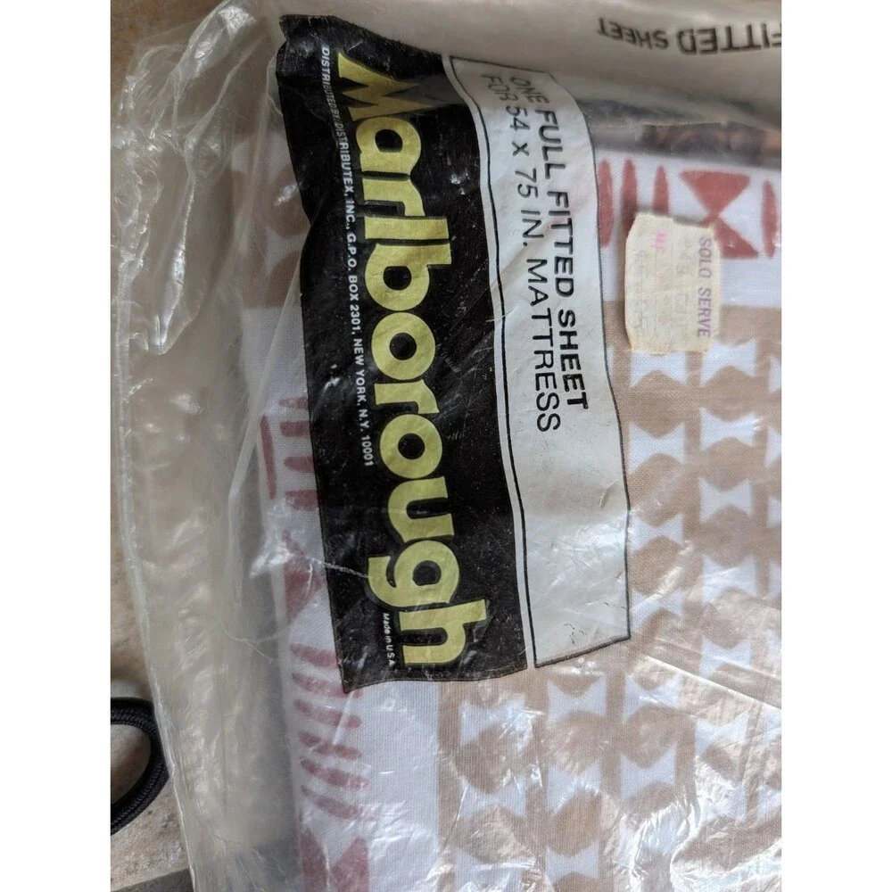 Vintage Marlborough No Iron Full Fitted Sheet 54 x 75 Tribal African Geometric